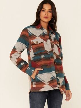 Idyllwind Multi-Color Aztec Utility Jacket in Teal and Rust -Small